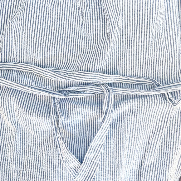 Pink Lemonade Seersucker Off Shoulder Dress Blue White Striped Belted Small - Picture 5 of 7